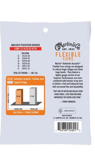 Authentic Acoustic Flexible Core Guitar Strings Phosphor Bronze